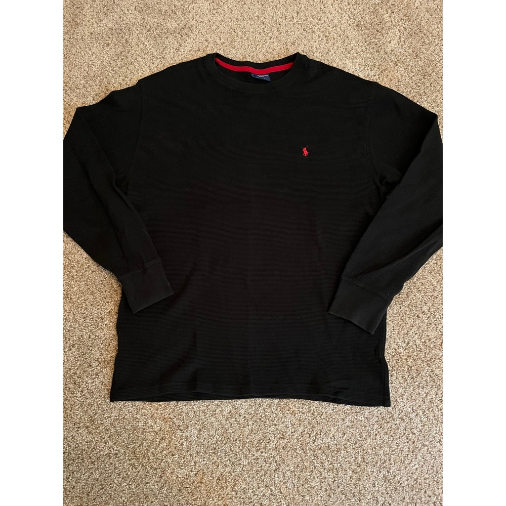 Polo Ralph Lauren Men Sleepwear XL Black Waffle Knit Thermal Long Sleeve Shirt